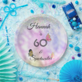 60 en Spectaculaire Glittervlinders Verjaardag  Papieren Bordje (Feest)