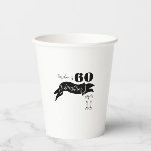 60 en sprankelende hand getekend zwart en wit papieren bekers (Voorkant)