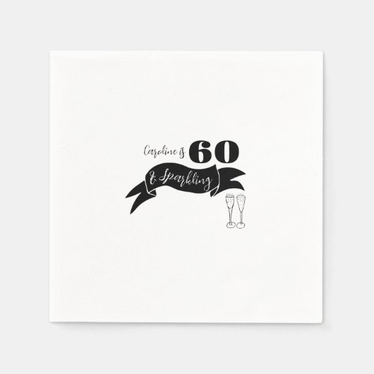 60 en sprankelende hand getekend zwart en wit servet (Voorkant)