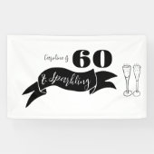60 en sprankelende hand getekend zwart en wit spandoek (Horizontaal)