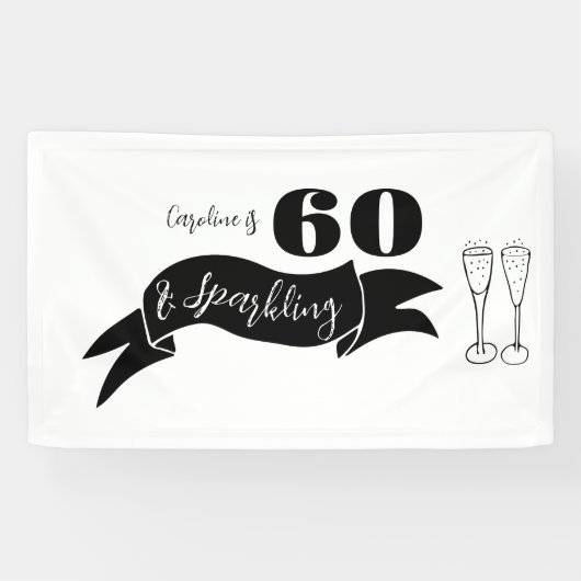 60 en sprankelende hand getekend zwart en wit spandoek (Horizontaal)