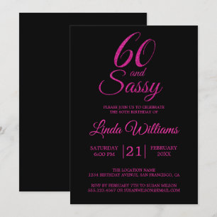 60 en Zassy Pink Glitter 60th Birthday Party Kaart