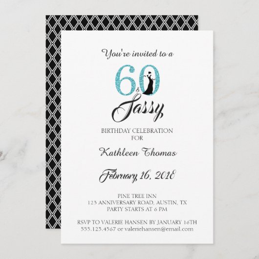 60 et Sassy | Invitation de fête du 60e anniversai (Devant / Derrière)