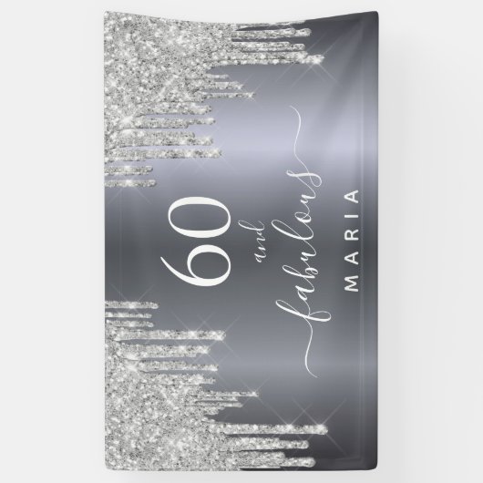 60 fabelachtige verjaardag mousserend glitter Silv Spandoek (Verticaal)