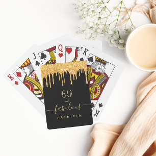 60 fabelachtige verjaardag zwart goud glitter drup pokerkaarten