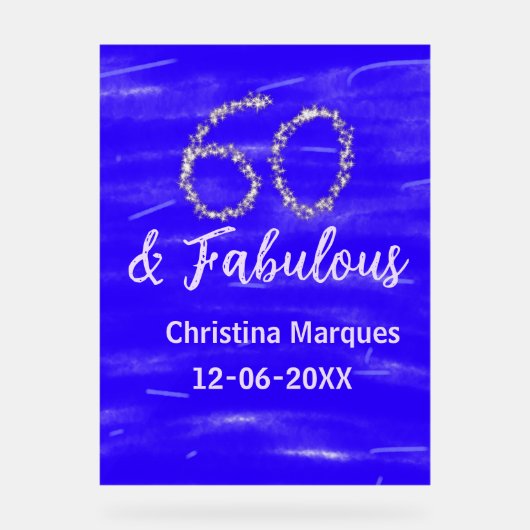 60 & fabuleux anniversaire bleu argent ajouter nom (Recto)