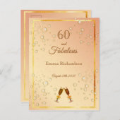 60 & Fabuleux anniversaire bulles d'or invitation (Devant / Derrière)