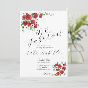 60 Fabuleux Red Floral Invitation fête d'anniversa