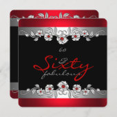 60 & Fabulous 60th Birthday Party Silver Red 2 Kaart (Voorkant / Achterkant)