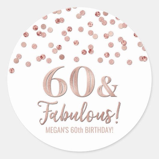 60 & Fabulous Birthday Gold Pink Confetti Ronde Sticker (Voorkant)