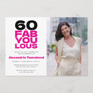 60 & Fabulous Bold Typography Photo 60th Birthday Kaart