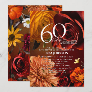 60 & Fabulous Donker Moody Sunset Kleuren Bloemen Kaart