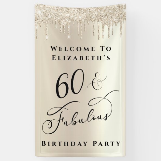 60 Fabulous Glitter Champagne Gold Birthday Spandoek (Verticaal)