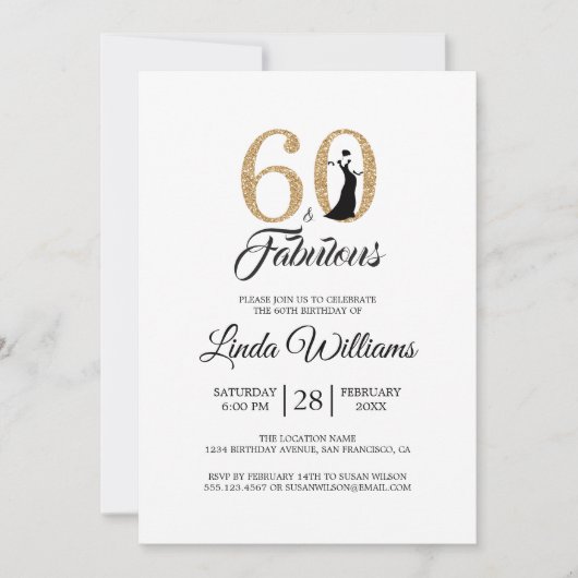 60 Fabulous Gouden Glitter 60ste Verjaardagsfeestj Kaart (Voorkant)