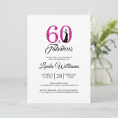 60 Fabulous Hot Pink Glitter 60th Birthday Party Kaart (Staand voorkant)