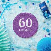 60 & Fabulous! Paarse Glitter Zestigste Verjaardag Papieren Bordje (Feest)