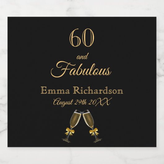 60 fabulous party zwarte goudnaam sparkling wijnetiket (Enkel label)
