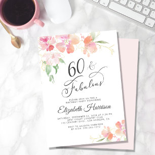 60 Fabulous Pink Floral Waterverf Birthday Party Kaart