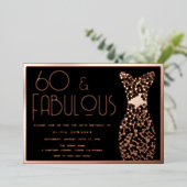 60 & Fabulous! Rose Gold & Black 60th Birthday Folie Uitnodiging (Staand Voorkant)