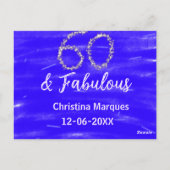 60 & Fabulous Verjaardag Blauw Zilver Naam toevoeg Briefkaart (Achterkant)