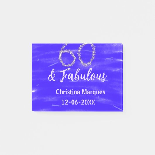 60 & Fabulous Verjaardag Blauw Zilver Naam toevoeg Post-it® Notes (Voorkant)