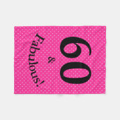 60 & Fabulous Verjaardag Helder Roze Polka Dots Fleece Deken (Voorkant (Horizontaal))