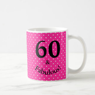 60 & Fabulous Verjaardag Helder Roze Polka Dots Koffiemok