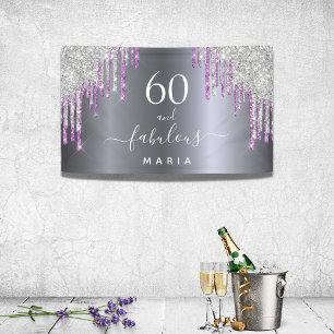 60 Fantastische Verjaardag Zilver paarse Glitter d Spandoek