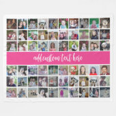 60 Foto Collage Grid - Script Text - hot roze Fleece Deken (Voorkant (Horizontaal))