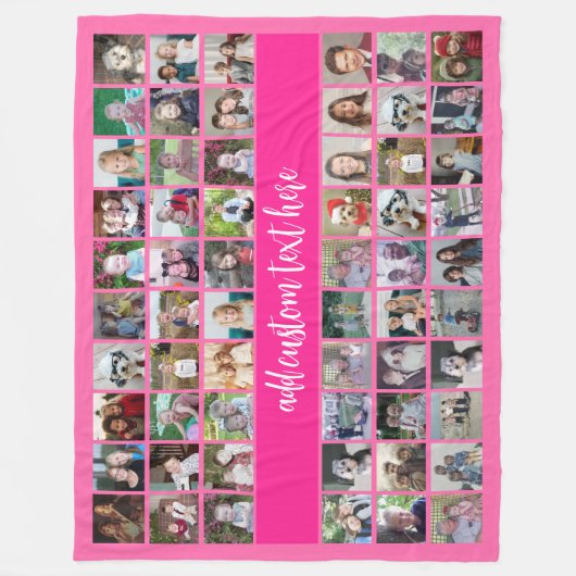 60 Foto Collage Grid - Script Text - hot roze Fleece Deken (Voorkant)