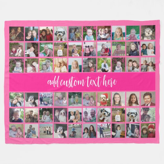 60 Foto Collage Grid - Script Text - hot roze Fleece Deken (Voorkant (Horizontaal))