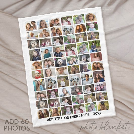 60 Foto Collage Raster - Aangepaste Tekst - Wit Fleece Deken