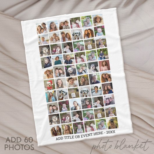 60 Foto Collage Raster - Aangepaste Tekst - Wit Fleece Deken