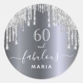 60 geweldige verjaardag mousserend glitter Silver Ronde Sticker (Voorkant)