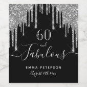 60 geweldige verjaardag zwarte glitter zilverspark wijn etiket (Enkel label)