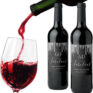 60 geweldige verjaardag zwarte glitter zilverspark wijn etiket