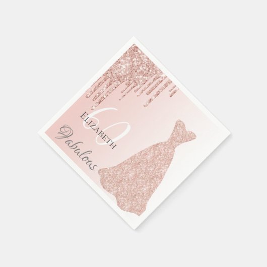 60 heerlijke verjaardagsdag roos gouden jurk glitt servet (Hoek)