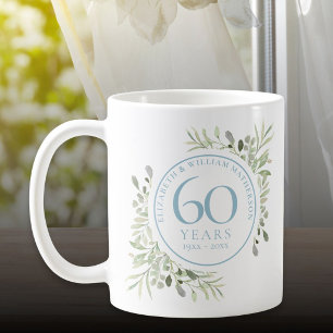 60 Jaar Aquarel Bloem Diamanten Trouwdag Koffiemok