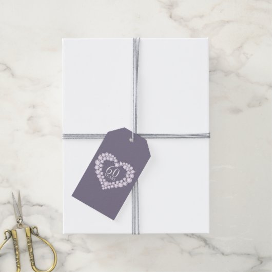 60 jaar Diamond Heart Effect cadeau labels Cadeaulabel (Met Touw)
