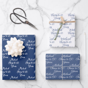60 jaar Navy Blue 60ste verjaardag Inpakpapier Vel