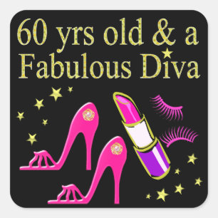 60 JAAR OUD & EEN SCHITTERENDE DIVA VIERKANTE STICKER