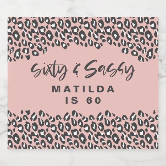 60-jarige luipaard roze, girale drukkerij sparkling wijnetiket (Enkel label)