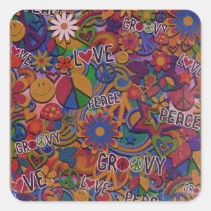 60-jarige Vintage Retro Groovy Vierkante Sticker