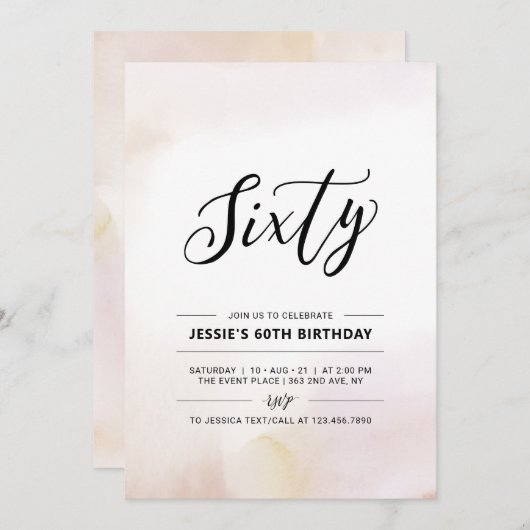 60 | Minimale Waterverf 60e verjaardag van de gebo Kaart (Voorkant / Achterkant)