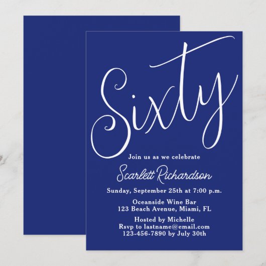 60 Modern Script Marine Blauw 60ste Verjaardagsfee Kaart (Voorkant / Achterkant)