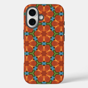 60 Oranje rode bloem, met opgerold, herhaal blauw iPhone 16 Hoesje