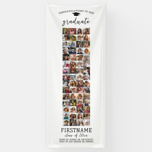 60 Photo Collage Afstuderen Modern Minimal White Spandoek (Verticaal)