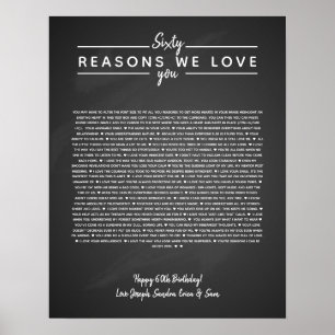 60 redenen waarom we van je verjaardagscadeau houd poster