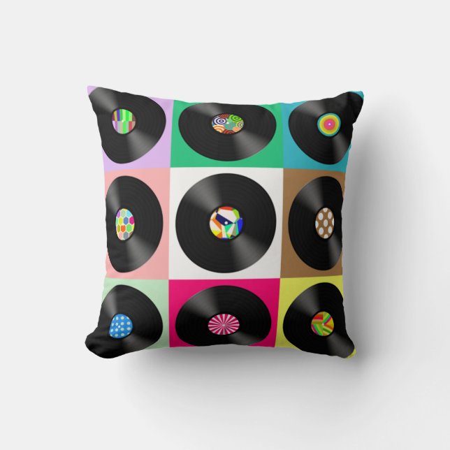 60 Retro  Vinyl Record Pop Art Kussen (Voorkant)