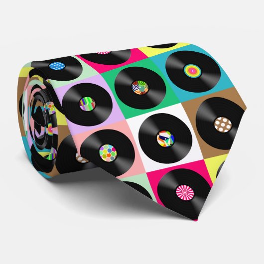 60 Retro Vinyl Record Pop Art Stropdas (Opgerold)